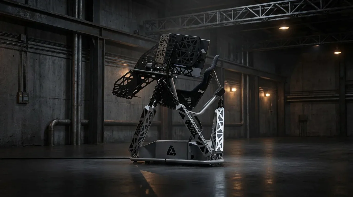 Motion sim racing rig on the venue floor