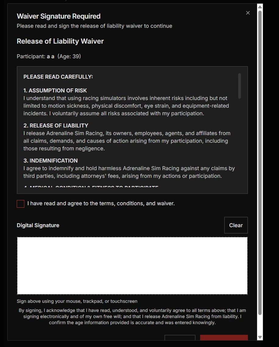 Check-in, kiosk & waivers — live product screenshot